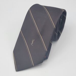 Vintage Yves Saint Laurent‎ YSL Brown Tan Stripe Silk Tie